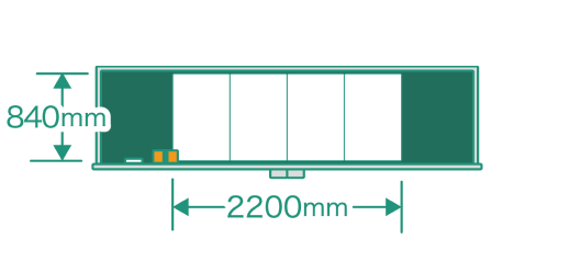 縦幅の狭い黒板（横3.6m・縦0.9m ）