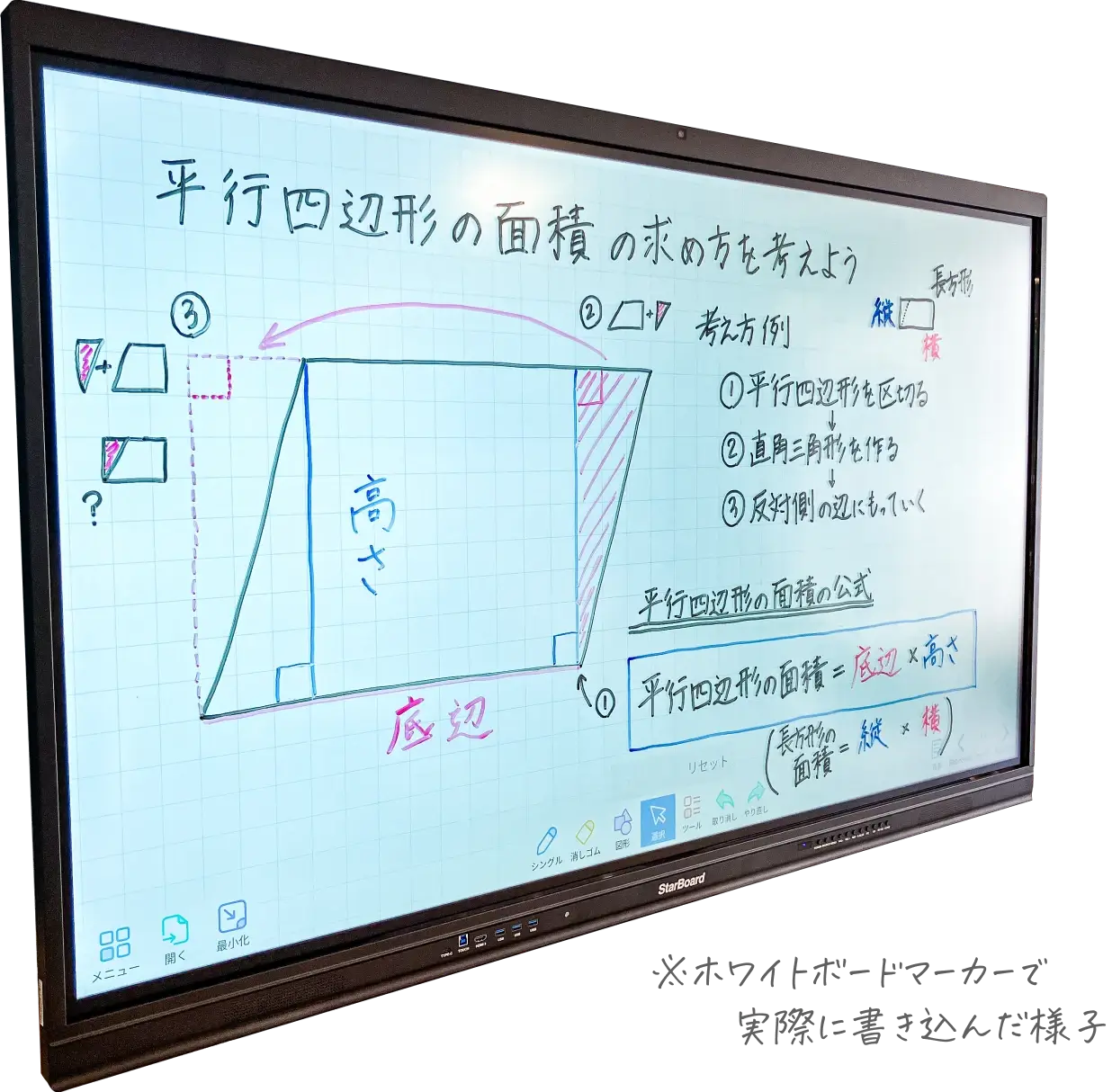 イメージ：ホワイトボードマーカーで直接書ける電子黒板「かけるくん」StarBoard